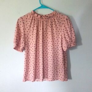 Adrianna Papell S Vintage Pink and Black Dots Blouse with Ballon Sleeves